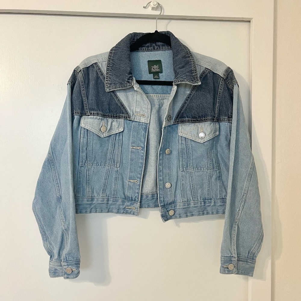 Cropped Color Block Denim Jacket